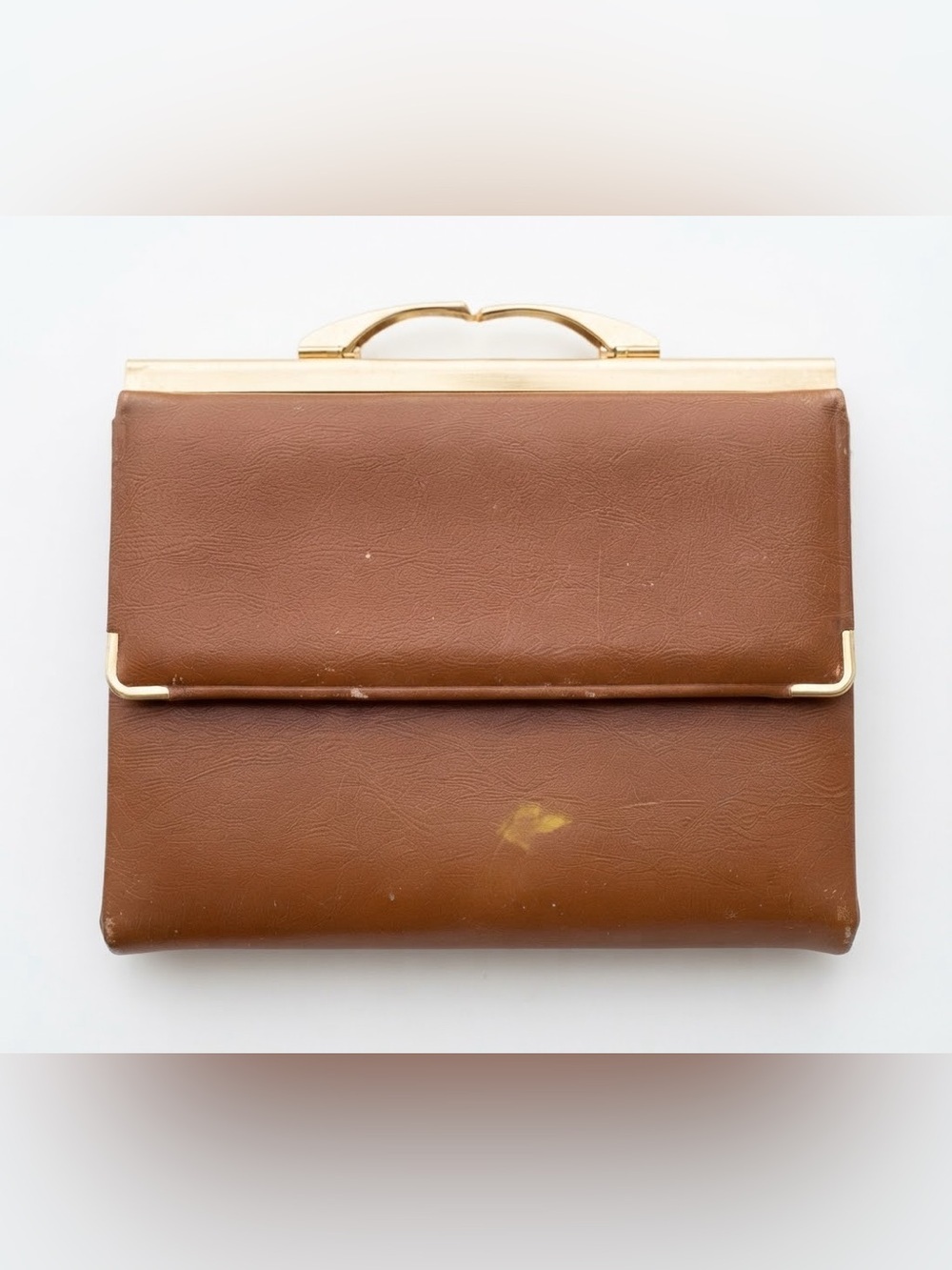 Vintage Tilley Cognac Brown Full Grain Leather Wallet Bifold Kiss Clasp